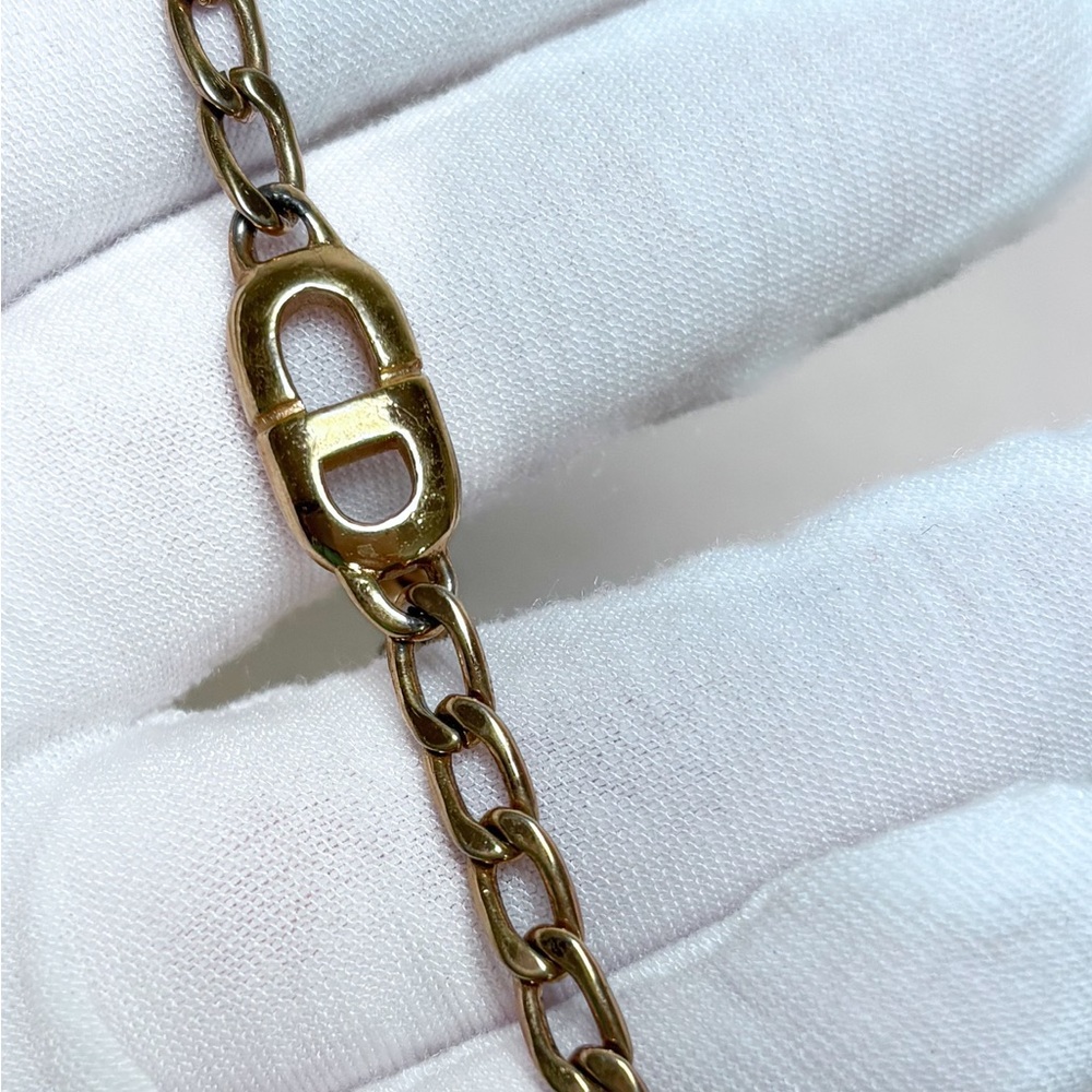 Christian Dior Gold-tone Cuban Chain Link Stainless Steel CD Logo Bracelet - Picture 2 of 4